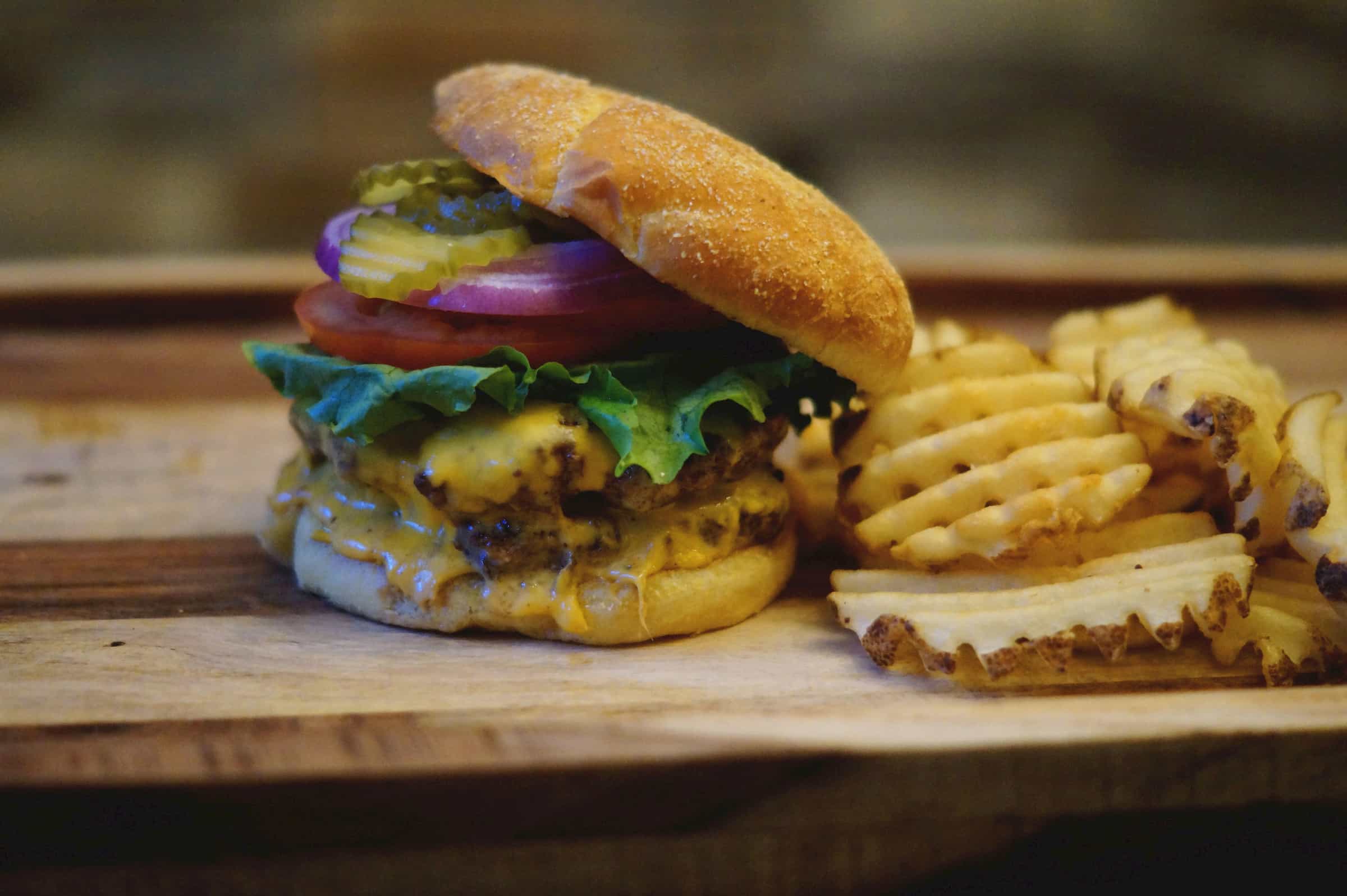 Burger and fries from Mulligan's Grill